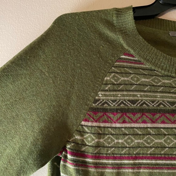 Smartwool woman's size large L graphic striped merino wool green sweater - Picture 5 of 16